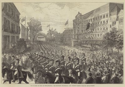 El cuatro de julio en Filadelfia, la procesión militar, tropas de la ciudad pasando por Broad-Street de Walter Paget